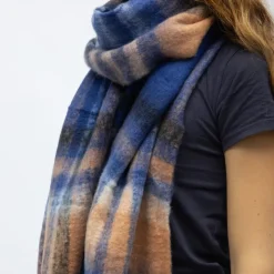 GERARD PASQUIER Echarpe à franges carreaux douce avec laine 40x210 cm Femme BLEU FONCE Sale