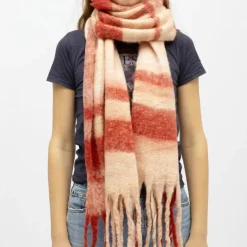 GERARD PASQUIER Echarpe à franges douce à carreaux assorti laine 40x210 cm Femme ROUGE Outlet