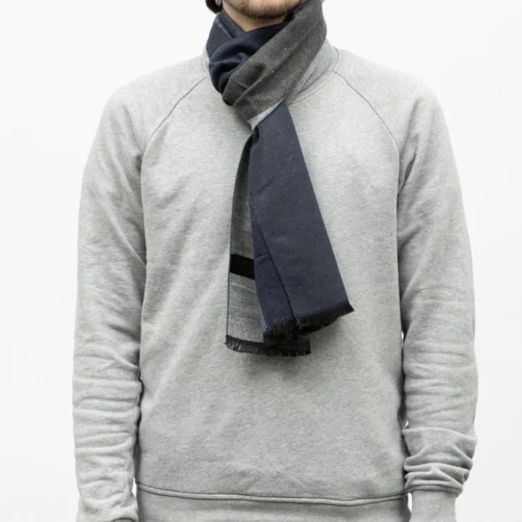 MANOUKIAN Echarpe à rayures 30x180cm Homme BLEU FONCE Online