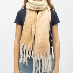 GERARD PASQUIER Echarpe avec franges tricolore en laine 50x200 cm Femme BEIGE Discount