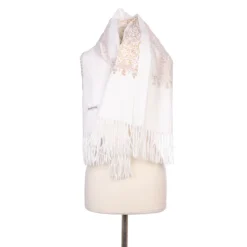 BURTON OF LONDON Echarpe he avec broderie beige jaune Lindsay 70x180cm Mixte BLANC Discount