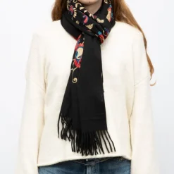 GERARD PASQUIER Echarpe brodée avec motif cachemire 70x185cm Femme NOIR Discount
