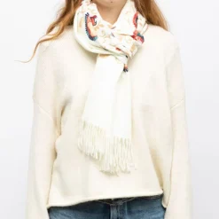 GERARD PASQUIER Echarpe brodée avec motif cachemire 70x185cm Femme BLANC ECRU