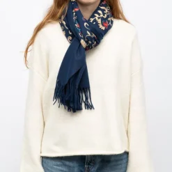 GERARD PASQUIER Echarpe brodée avec motif cachemire 70x185cm Femme BLEU FONCE Sale