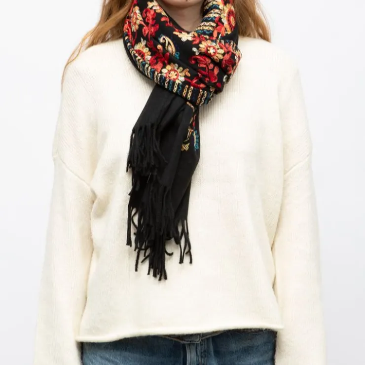 GERARD PASQUIER Echarpe broderie colorée70x185cm Femme NOIR Clearance