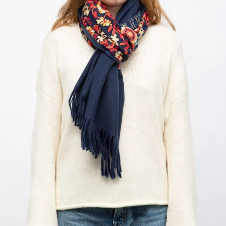 GERARD PASQUIER Echarpe broderie colorée70x185cm Femme BLEU FONCE Outlet