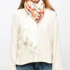 GERARD PASQUIER Echarpe broderie colorée70x185cm Femme BLANC ECRU New