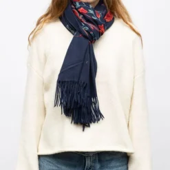 GERARD PASQUIER Echarpe broderie imprimé fleurs 70x185cm Femme BLEU FONCE Online