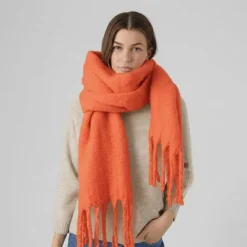 VERO MODA Echarpe chaude 50x200 cm franges Femme ORANGE Sale