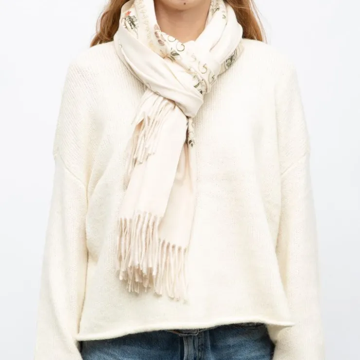 GERARD PASQUIER Echarpe douce avec broderie 70x185cm Femme BEIGE New