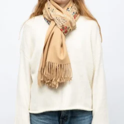 GERARD PASQUIER Echarpe douce avec broderie 70x185cm Femme MARRON CLAIR Outlet