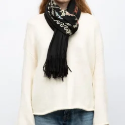 GERARD PASQUIER Echarpe douce avec broderie 70x185cm Femme NOIR Clearance
