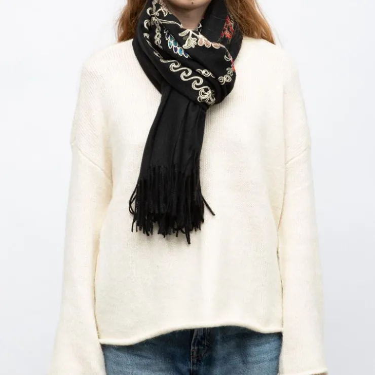 GERARD PASQUIER Echarpe douce avec broderie 70x185cm Femme NOIR Clearance