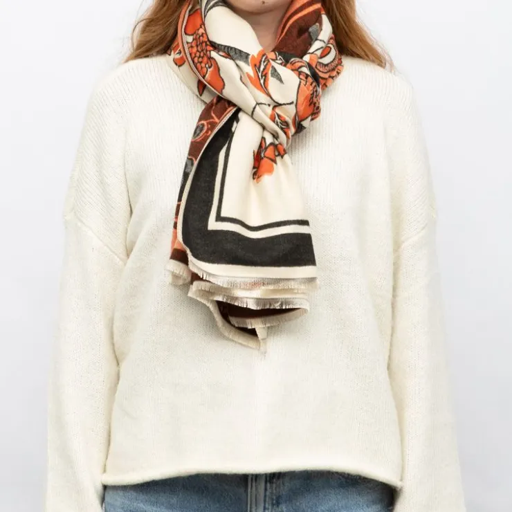 GERARD PASQUIER Echarpe imprimé à fleurs jaquard 90x180cm Femme ORANGE Clearance