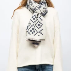 MANOUKIAN Echarpe imprimee jaquard 90x180cm Femme BLEU FONCE