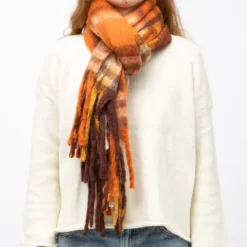 MANOUKIAN Echarpe motif carreaux 50x170cm Mixte MARRON Online