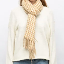 MANOUKIAN Echarpe motif pied de poule 68x180cm Femme BEIGE New