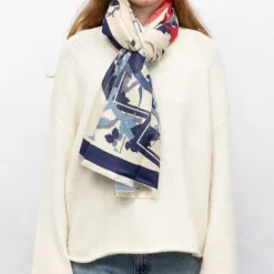 GERARD PASQUIER Echarpe motif tableau de fleurs 90x180cm Femme BLEU FONCE