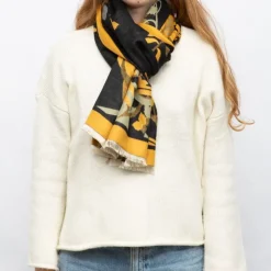 GERARD PASQUIER Echarpe motif tableau de fleurs 90x180cm Femme JAUNE New