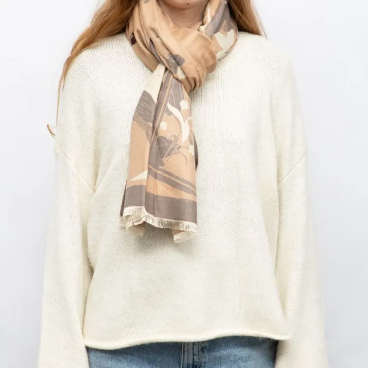 GERARD PASQUIER Echarpe motif tableau de fleurs 90x180cm Femme BEIGE