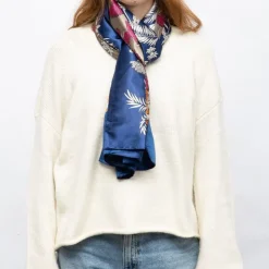 MANOUKIAN Foulard effet satiné à fleurs avec motif graphique 90x180cm Femme BLEU FONCE Hot