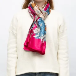 MANOUKIAN Foulard effet satiné à fleurs avec motif graphique 90x180cm Femme ROSE FUCHSIA Outlet