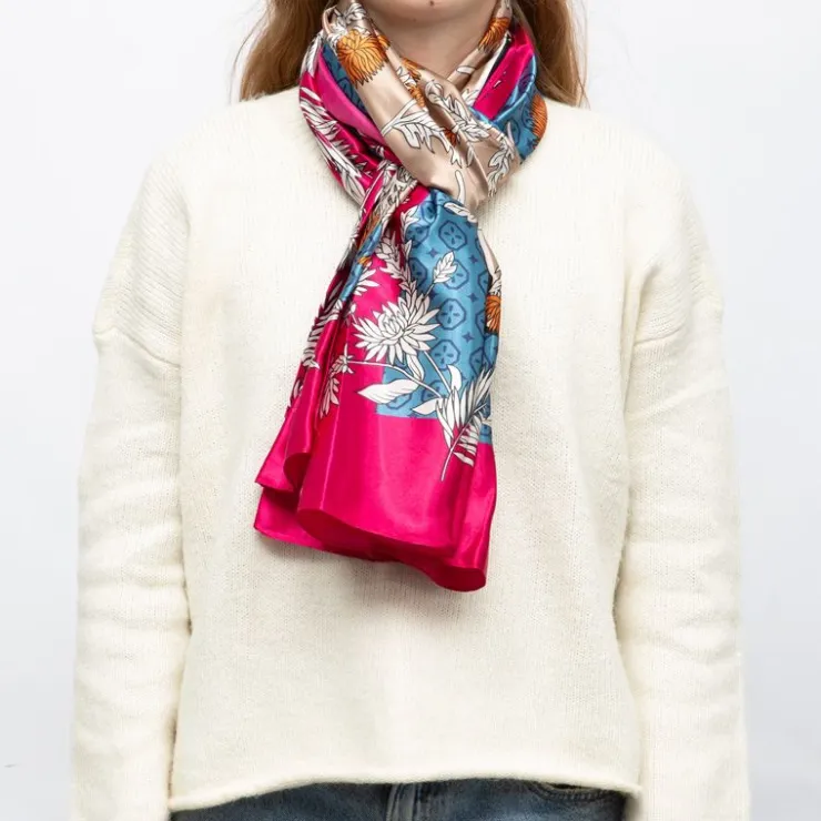 MANOUKIAN Foulard effet satiné à fleurs avec motif graphique 90x180cm Femme ROSE FUCHSIA Outlet