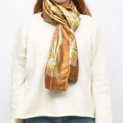 MANOUKIAN Foulard soie 90x180cm Femme MARRON CLAIR Outlet