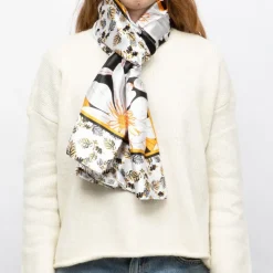 MANOUKIAN Foulard soie 90x180cm Femme NOIR Hot