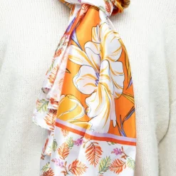 MANOUKIAN Foulard soie 90x180cm Femme ORANGE Discount