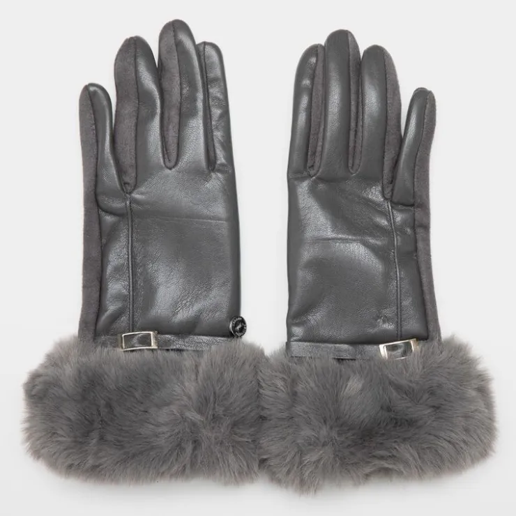 GERARD PASQUIER Gants bi matière avec ceinture boucle argenté Femme GRIS FONCE Outlet