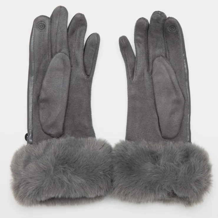 GERARD PASQUIER Gants bi matière avec ceinture boucle argenté Femme GRIS FONCE Outlet