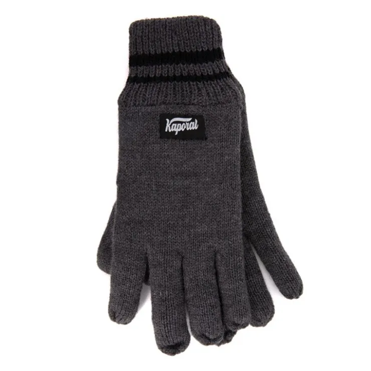 KAPORAL Gants en maille noir à rayures aux poignets Homme GRIS FONCE New