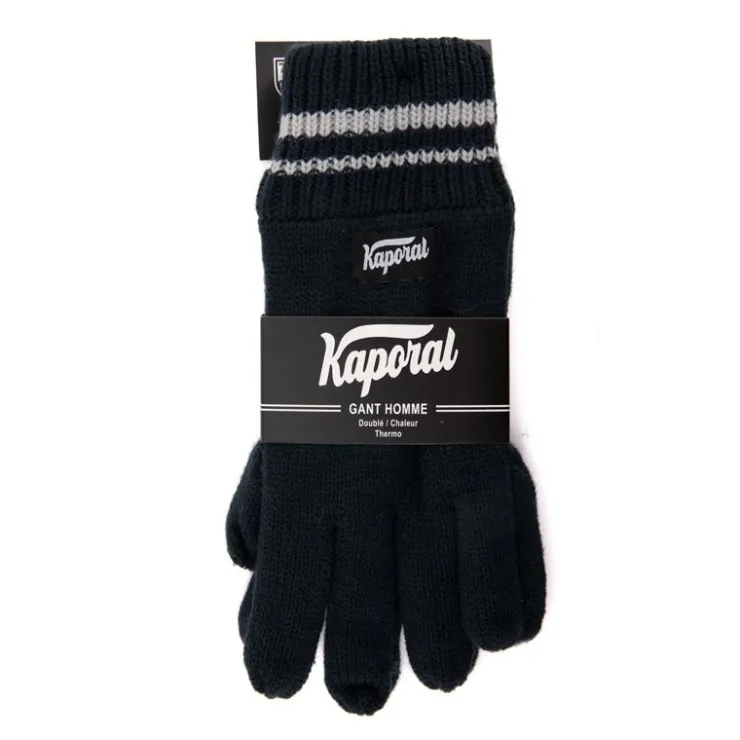 KAPORAL Gants en maille noir à rayures aux poignets Homme BLEU FONCE Clearance