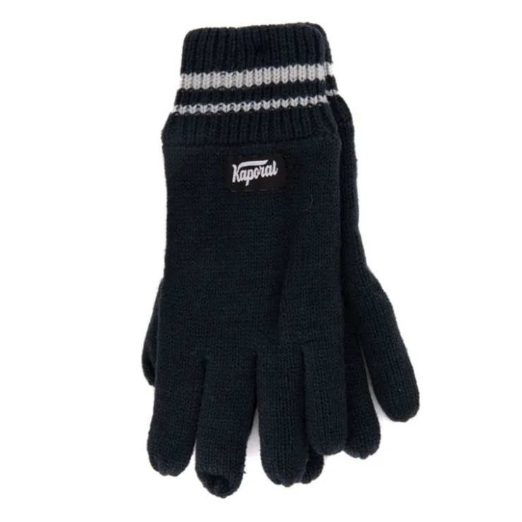 KAPORAL Gants en maille noir à rayures aux poignets Homme BLEU FONCE Clearance