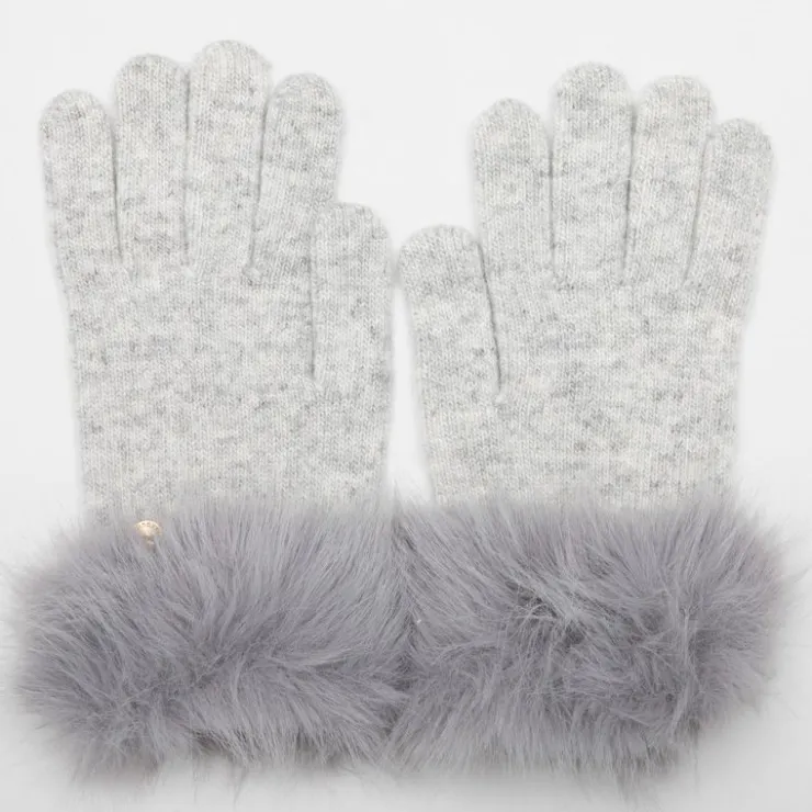 GERARD PASQUIER Gants maille avec fausse fourrure Femme GRIS CLAIR New