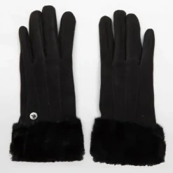 LULU CASTAGNETTE Gants maille fine fausse fourrure Femme NOIR New