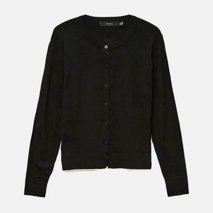 VERO MODA Gilet breeze col rond avec liseré blanc regular fit Femme NOIR