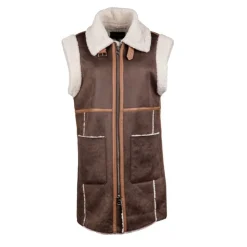 OAKWOOD Gilet sans manche zippé effet mouton similicuir Femme MARRON New