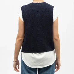 LA PETITE ETOILE Gilet sans manches bleu marine monica maille crocheté Femme BLEU FONCE Clearance