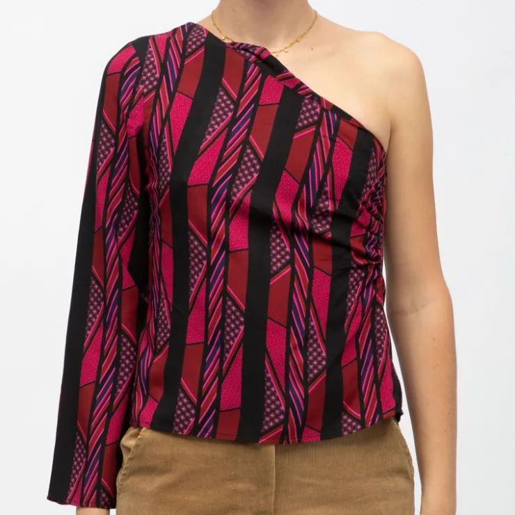 LA PETITE ETOILE Haut asymétrique imprimé cravate tifany Femme NOIR Best