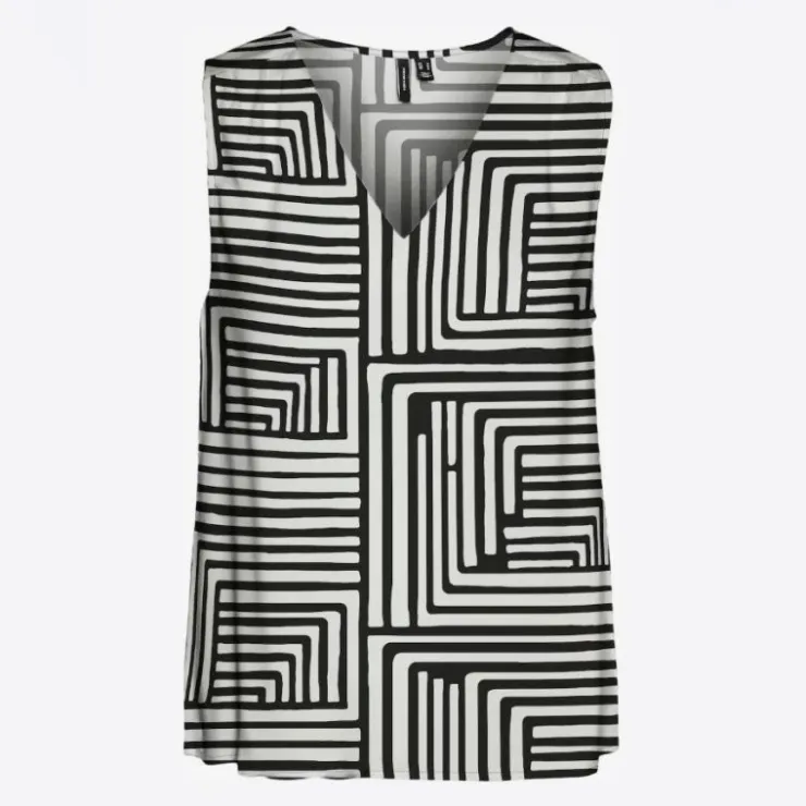 VERO MODA Haut basique imprimé graphique col v Femme NOIR Sale