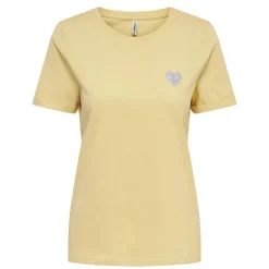 ONLY Haut col rond broderie cœur irisée Femme JAUNE Sale