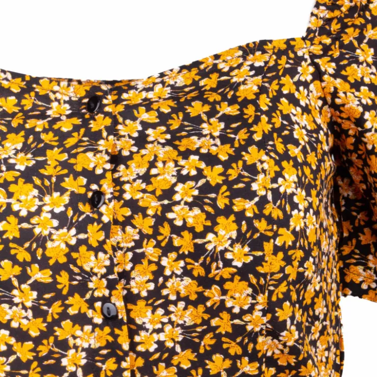 BEST MOUNTAIN Haut court manches courtes col carré à fleurs Femme NOIR Online