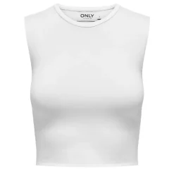 ONLY Haut court sans manches col rond Femme BLANC New
