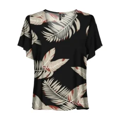 VERO MODA Haut easy joy col v imprimé feuilles Femme NOIR Best