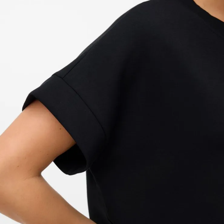 VERO MODA Haut Hali fluide col rond manches courtes Femme NOIR Discount