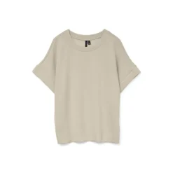 VERO MODA Haut Hali fluide col rond manches courtes Femme BEIGE