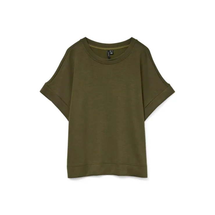 VERO MODA Haut Hali fluide col rond manches courtes Femme KAKI