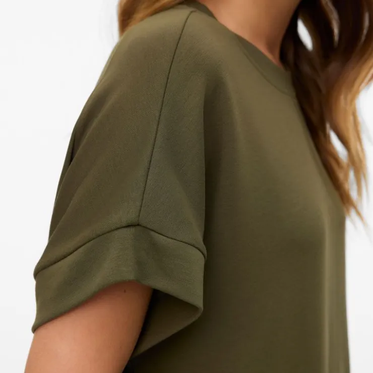 VERO MODA Haut Hali fluide col rond manches courtes Femme KAKI